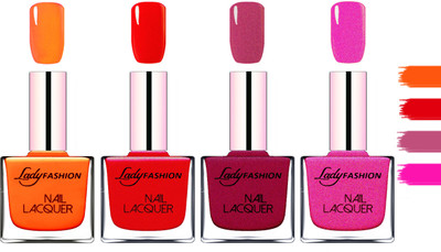 

Lady fashion Extra Shine Extra Long Stay Chip Resistant Nail Polish Juicy Orange,Red,Maroon,Mettalic Pink(Pack of 4)