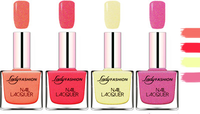 

Lady Fashion Extra Shine Extra Long Stay Chip Resistant Nail Polish Orange Silk,Bright Pink,Mettalic Gold,Abricoat Rose(Pack of 4)