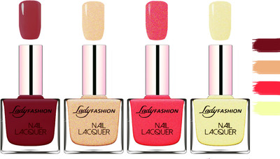 

Lady fashion Extra Shine Extra Long Stay Chip Resistant Nail Polish Voilet,Beach Nude,Bright Pink,Mettalic Gold(Pack of 4)