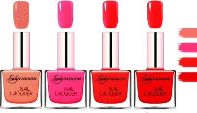 

Lady Fashion Extra Shine Extra Long Stay Chip Resistant Nail Polish Orange Silk,Pink,Bright Red,Red(Pack of 4)