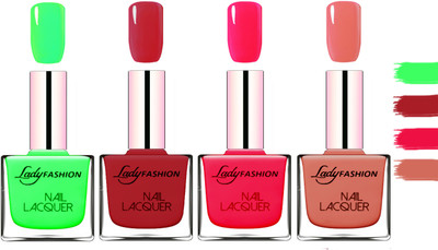 

Lady fashion Extra Shine Extra Long Stay Chip Resistant Nail Polish Light Green,Dark Red,Sweet Red,Nude(Pack of 4)