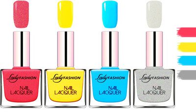

Lady Fashion Extra Shine Extra Long Stay Chip Resistant Nail Polish Bright Pink,Yellow,Sky Blue,Grey(Pack of 4)