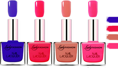 

Lady fashion Extra Shine Extra Long Stay Chip Resistant Nail Polish Blue,Sweet Red,Nude,Pink(Pack of 4)
