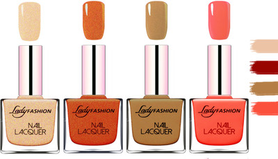 

Lady Fashion Extra Shine Extra Long Stay Chip Resistant Nail Polish Beach Nude,Copper,Mettalic Brown,Light Orange(Pack of 4)