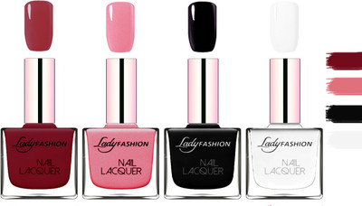 

Lady fashion Extra Shine Extra Long Stay Chip Resistant Nail Polish Voilet,Silky Pink,Black,White(Pack of 4)