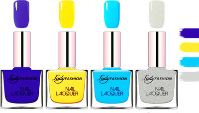 

Lady fashion Extra Shine Extra Long Stay Chip Resistant Nail Polish Blue,Yellow,Sky Blue,Grey(Pack of 4)
