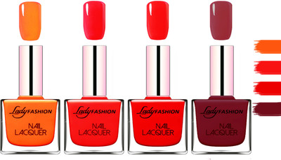 

Lady fashion Extra Shine Extra Long Stay Chip Resistant Nail Polish Juicy Orange,Bright Red,Bright Red,Voilet(Pack of 4)