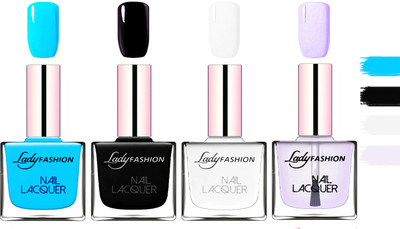 

Lady fashion Extra Shine Extra Long Stay Chip Resistant Nail Polish Sky Blue,Black,White,Top Coat(Pack of 4)