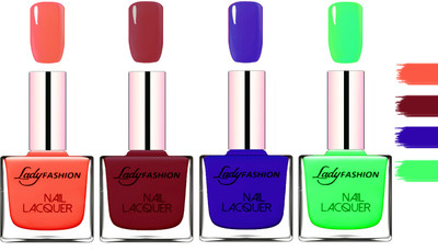 

Lady Fashion Extra Shine Extra Long Stay Chip Resistant Nail Polish Light Orange,Voilet,Blue,Light Green(Pack of 4)