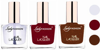 

Lady Fashion Extra Shine Extra Long Stay Chip Resistant Nail Polish (Set Of 3) Transparent,Red,copper(Pack of 3)