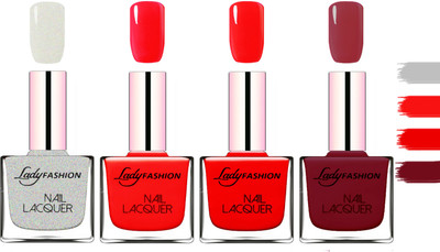 

Lady fashion Extra Shine Extra Long Stay Chip Resistant Nail Polish Grey,Bright Red,Red,Violet(Pack of 4)