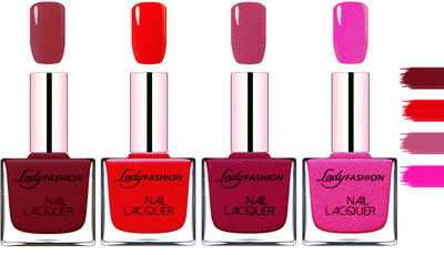 

Lady fashion Extra Shine Extra Long Stay Chip Resistant Nail Polish Voilet,Red,Maroon,Mettalic Pink(Pack of 4)