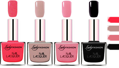 

Lady Fashion Extra Shine Extra Long Stay Chip Resistant Nail Polish Bright Pink,Silky Purple,Silky Pink,Black(Pack of 4)