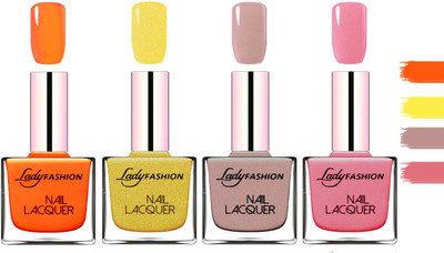 

Lady fashion Extra Shine Extra Long Stay Chip Resistant Nail Polish Juicy Orange,Golden,Silky Purple,Silky Pink(Pack of 4)