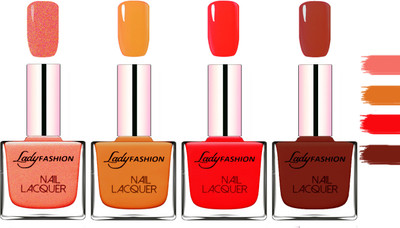 

Lady Fashion Extra Shine Extra Long Stay Chip Resistant Nail Polish Orange Silk,Nude,Juice Red,Coffee(Pack of 4)