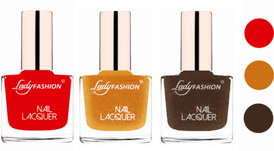 

Lady Fashion Extra Shine Extra Long Stay Chip Resistant Nail Polish (Set Of 3) Bright Red,Golden,Mettalic Brown(Pack of 3)