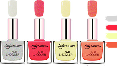 

Lady fashion Extra Shine Extra Long Stay Chip Resistant Nail Polish Grey,Bright Pink,Mettalic Gold,Orange Silk(Pack of 4)