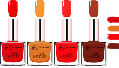 

Lady Fashion Extra Shine Extra Long Stay Chip Resistant Nail Polish Red,Nude,Juicy Red,Coffee(Pack of 4)