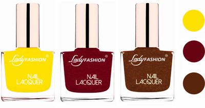 Lady Fashion Extra Shine Extra Long Stay Chip Resistant Nail Polish (Set Of 3) Yellow,Pink,Copper(Pack of 3)