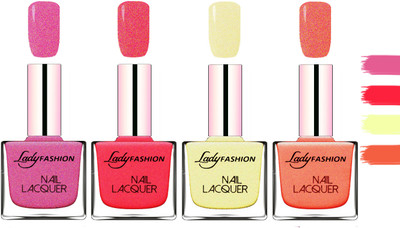 

Lady Fashion Extra Shine Extra Long Stay Chip Resistant Nail Polish Abricoat Rose,Bright Pink,Mettalic Gold,Orange Silk(Pack of 4)