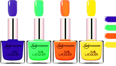 

Lady fashion Extra Shine Extra Long Stay Chip Resistant Nail Polish Blue,Light Green,Juicy Orange,Yellow(Pack of 4)