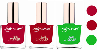 

Lady Fashion Extra Shine Extra Long Stay Chip Resistant Nail Polish (set of 3) Pink,Dark Red,Light Green(Pack of 3)