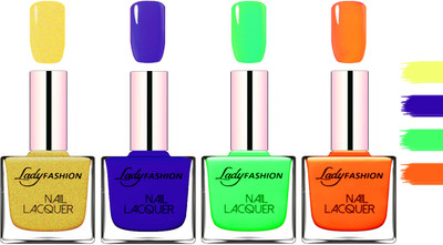 

Lady Fashion Extra Shine Extra Long Stay Chip Resistant Nail Polish Golden,Blue,Light Green,Juice Orange(Pack of 4)
