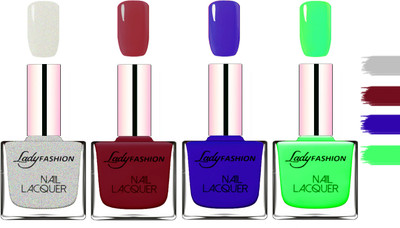 

Lady fashion Extra Shine Extra Long Stay Chip Resistant Nail Polish Grey,Violet,Blue,Light Green(Pack of 4)