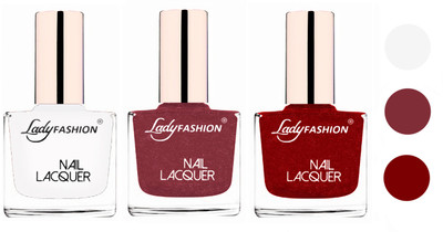 

Lady Fashion Extra Shine Extra Long Stay Chip Resistant Nail Polish (Set Of 3) White,Mauve,Red(Pack of 3)