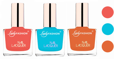 

Lady Fashion Extra Shine Extra Long Stay Chip Resistant Nail Polish (set of 3) Light Orange,Sky Blue,Nude(Pack of 3)