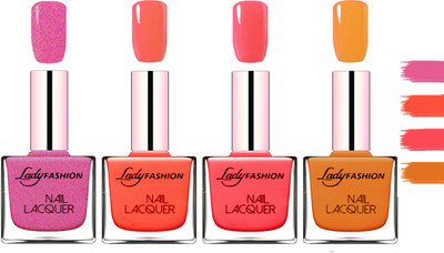 

Lady Fashion Extra Shine Extra Long Stay Chip Resistant Nail Polish Abricoat Rose,Light Orange,Baby Pink,Nude(Pack of 4)