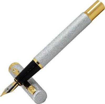 

SMKT Dikawen Fountain Pen K9, Designer Collection Sand Metal Finish Fountain PenGoldenClip GLITER SILVER pieces pattern Medium nib SILVER MATT FINISH, with Ink Refill Converter , Luxury Design Pen Gift Set SMKT || with one Key ring One Cleaning Cloth Foun