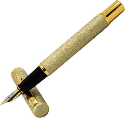 

SMKT Dikawen Fountain Pen K9, Designer Collection Sand Metal Finish Fountain PenGoldenClip GLITER GOLD pieces pattern Medium nib Golden MATT FINISH, with Ink Refill Converter , Luxury Design Pen Gift Set SMKT || With One Key Ring One Cleaning Cloth Founta