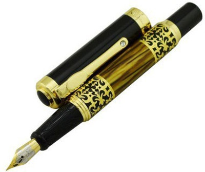 

SMKT Dikawen 8012 Fountain Pen with Ink Refill Converter, Medium Nib, Signature Writing Pen,YELLOW Stripe , Forest Pattern Background and Metal Flower Net Barrel , Luxury Design Pen Gift Set || One Key Ring one Cleaning Cloth Fountain Pen(Pack of 3)