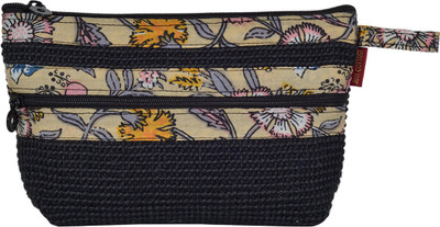 

Jute Cottage Dobby Kalamkari Pouch 2 Zip Small Black Jute Pouch(Black)