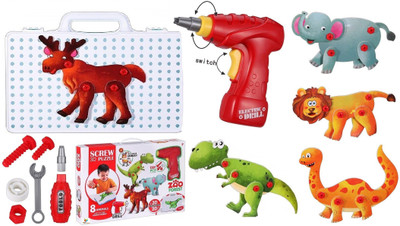 

Toys Bhoomi 120 Pieces 3D Puzzles Take Apart Building Blocks Animal STEM Toys for Kids with Drill Tools , Screws , Dinosaurs , Elephant , Bear , Elk , Crocodile , Lion , Zebra(120 Pieces)