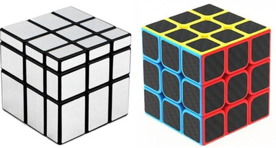 

AR MART High Speed Carbon Fiber Sticker 3x3 & Silver Mirror Magic Rubik Cube Combo(2 Pieces)