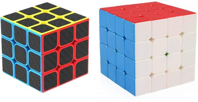 

AR MART High Speed Smooth Carbon Fiber 3x3 & stickerless 4x4 Magic Rubik Cube With Adjustable Speed(2 Pieces)