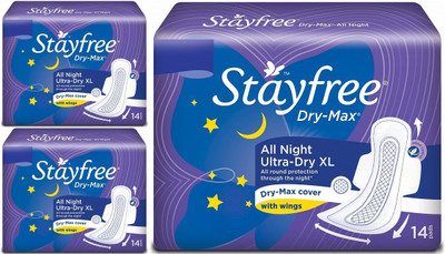 

Stayfree Dry Max All Night Ultra Dry Xl(14+14+14) Pads Sanitary Pad(Pack of 3)