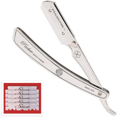 

Parker Safety Razor Parker SRX Heavy Duty Professional 100% Stainless Steel Straight Edge Barber Razor and 5 Shark Super Stainless blades(Pack of 5)