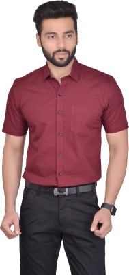 5TH ANFOLD Men Solid Formal Maroon Shirt