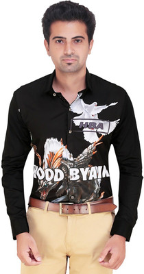 ShopyBucket Men Graphic Print Party Black Shirt
