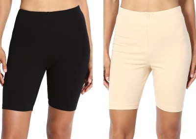 Lili Solid Women Black, Beige Running Shorts