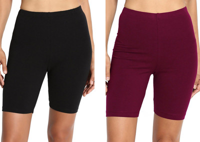 Lili Solid Women Maroon, Black Cycling Shorts
