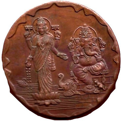 Poojacoin P-47 Ancient Shree Ganesh & Laxmi Temple Token Very Rare Decorative Showpiece  -  5 cm(Copper, Copper)