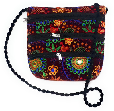 

Unique Fashion Women Evening/Party, Casual, Formal Maroon, Multicolor Velvet Sling Bag