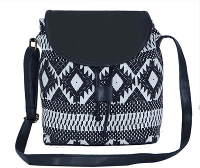 

Suprino Women Casual Black, White Cotton, Canvas Sling Bag