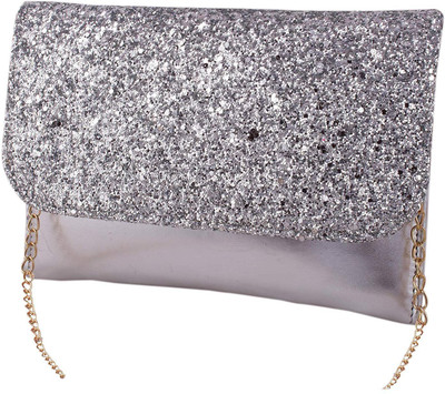 

DN CREATION Women Evening/Party Silver Synthetic Leather Sling Bag