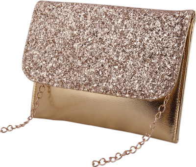 

DN ENTERPRISES Women Evening/Party Gold Synthetic Leather Sling Bag