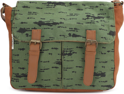 

People Women Casual Brown, Green Canvas Sling Bag